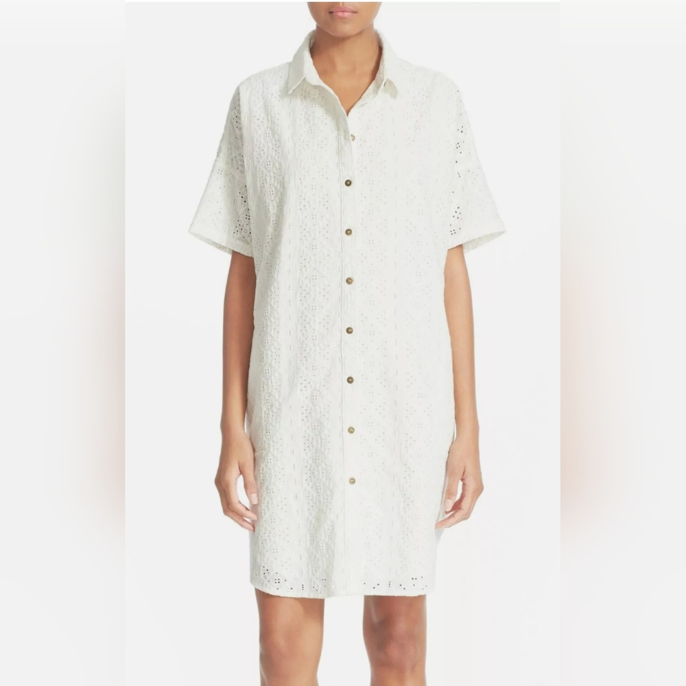 NWOT Current/Elliott Oversized Smock Eyelet Shirt Dress, White Size 0(XS) $248